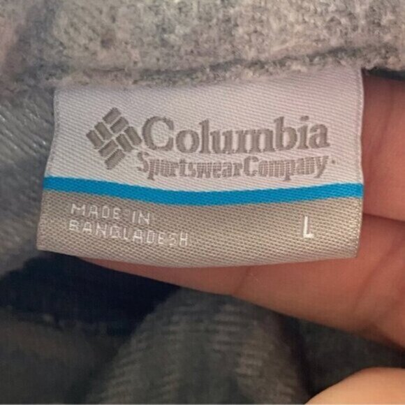Columbia Calico Basin Shirt Jacket Shaket Woman Large Grey Stripped Pockets Cozy - Picture 12 of 16